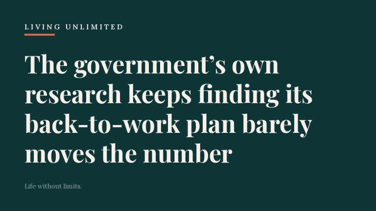 The government’s own research keeps finding its back-to-work plan barely moves the number. Living Unlimited.